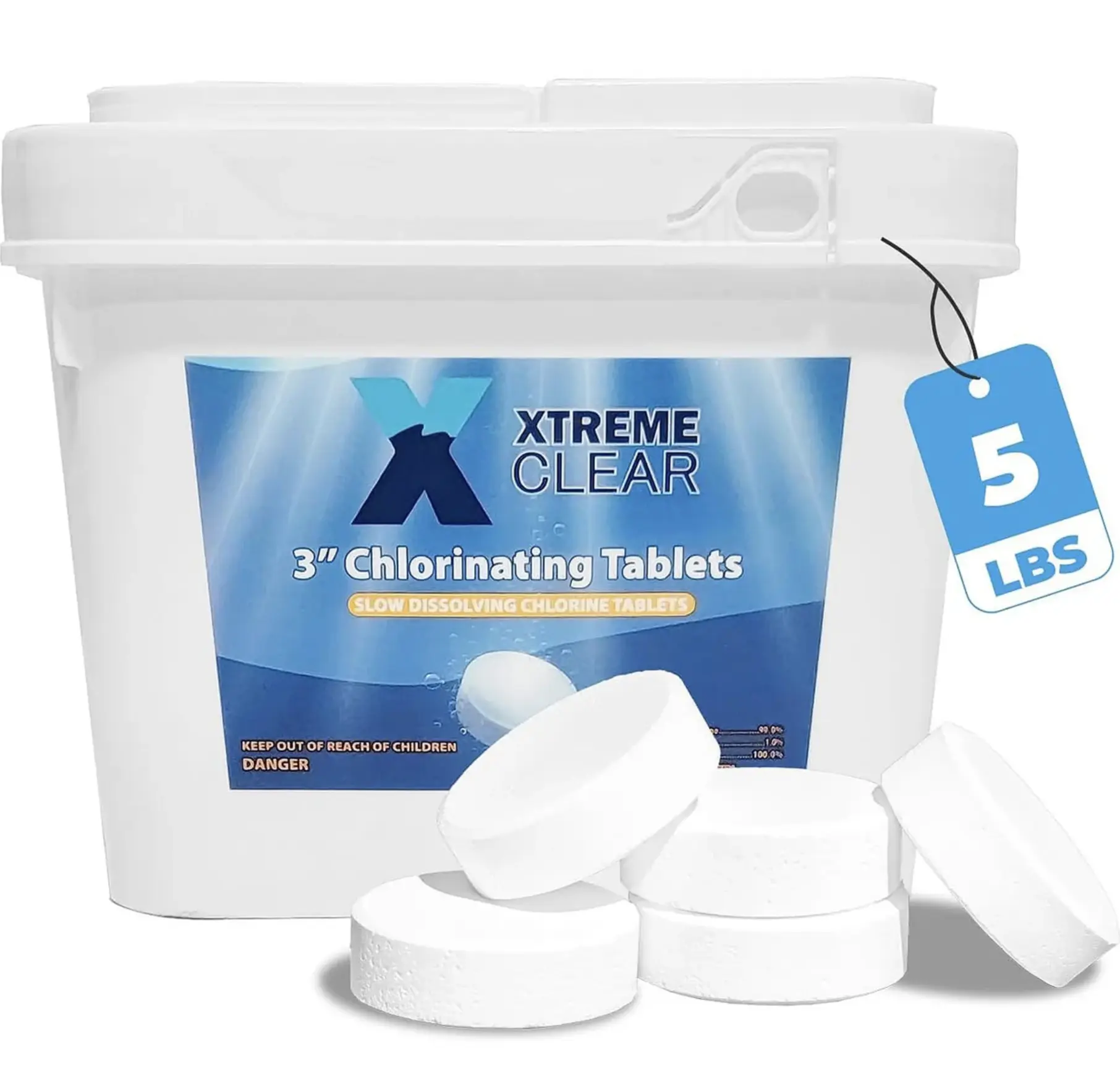 Xtremeclear 3" Stabilized Chlorine Tablets Swimming Pool Spa Hot Tub, 5 Pounds