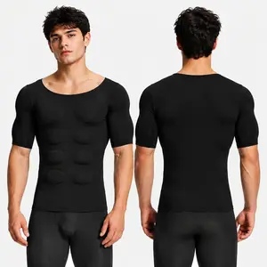 Men’s Invisible Seamless Muscle-Enhancing T-Shirt with Removable Muscle Pads and Light Compression Function, Suitable for Everyday Wear, Cosplay, and Special Occasions,fathersdaygift