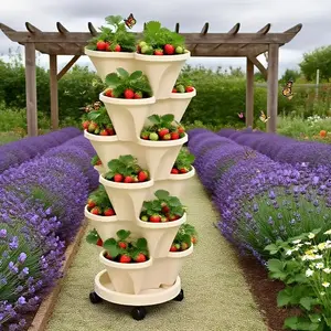 6-Layer Plastic Flower Pot with Wheels, Three-Dimensional Multi-Layer Planting Box, Specially Designed for Growing Vegetables, Strawberry Planter, Balcony Vegetable Pot, Creative Flower Pot, Easy to Move with Universal Wheels