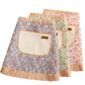 Pastoral Breathable Small Fresh Canvas Half-Length Apron Anti-Fouling Wear-Resistant Abrasive Resistant Multicolor Household Work Clothes with Pocket