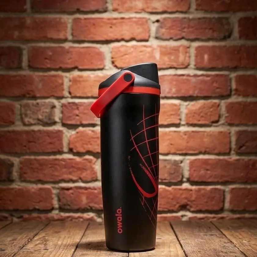 Owala Black & Red 30oz Spiderman Travel Tumbler with Red Handle and Grid Design for On-the-Go Use