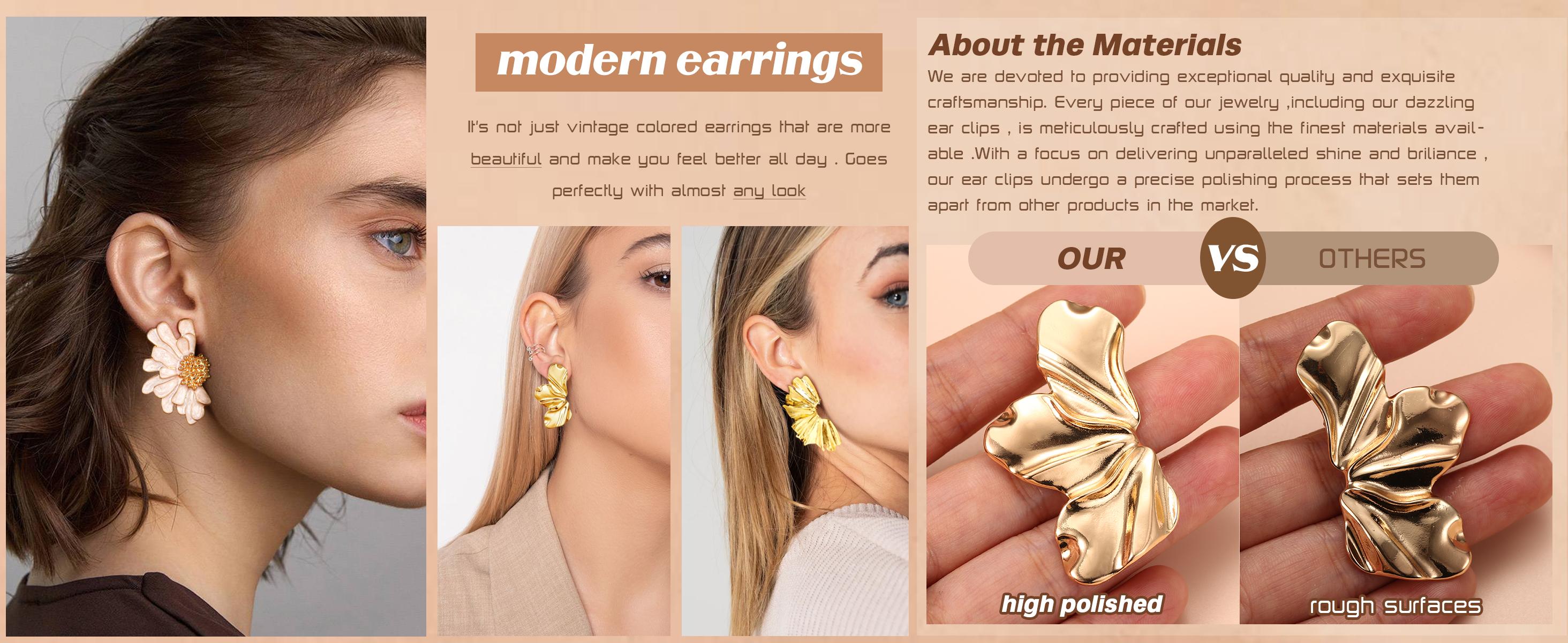 ORAZIO Gold Clip On Earrings for Women Trendy Non Piercing Flower Dangle Earrings 14K Gold Plated Lightweight Hypoallergenic Bohemian Floral Earrings Set