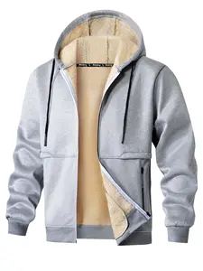 Men's Solid Color Long Sleeve Fleece Hoodie with Drawstring, Pocket Zipper Design, Casual Fall & Winter Warm Top, Thick Fabric, Must-Have Men's Clothing
