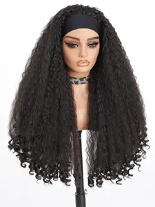 GKtineke Afro Curly Headband Wig 26 Inch, Synthetic Hair with Bouncy Curly Ends, Wear and Go Glueless Wig, Mixed Brown