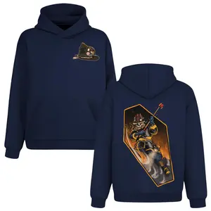 Skeleton Firefighter Coffin Graphic Hoodie, 2 Sides, Thin Red Line Job Pride Pullover