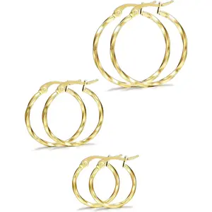 FLORIDECO 3Pairs Stainless Steel Twisted Gold Silver Small Hoop Earrings Set for Women 15-25mm Daily