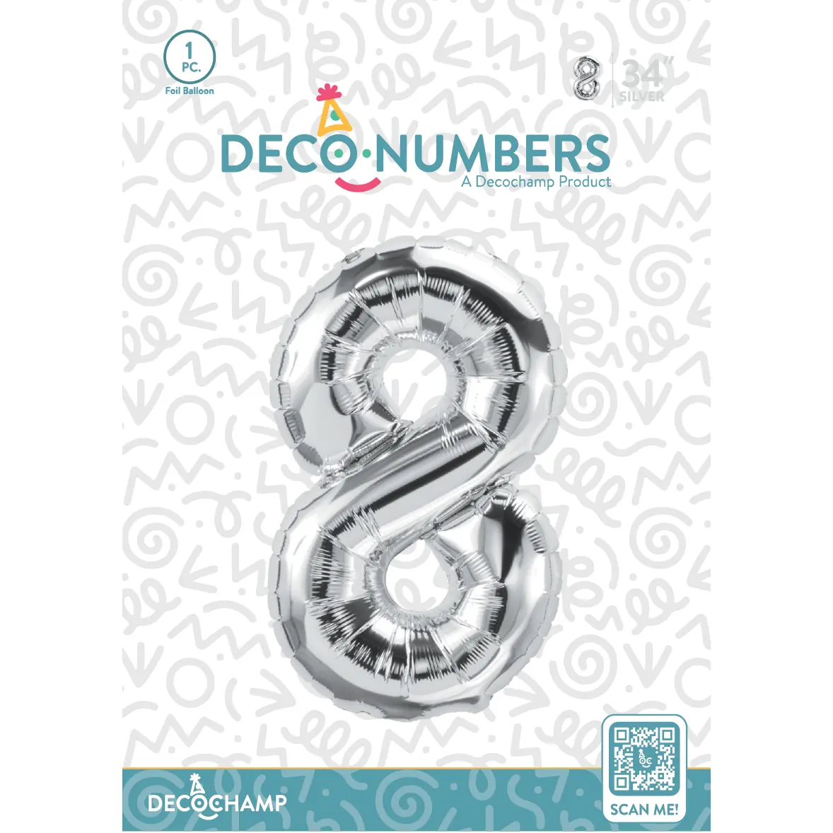 Number 8 Silver Foil Balloon 34" (Single Pack) DECONUMBER