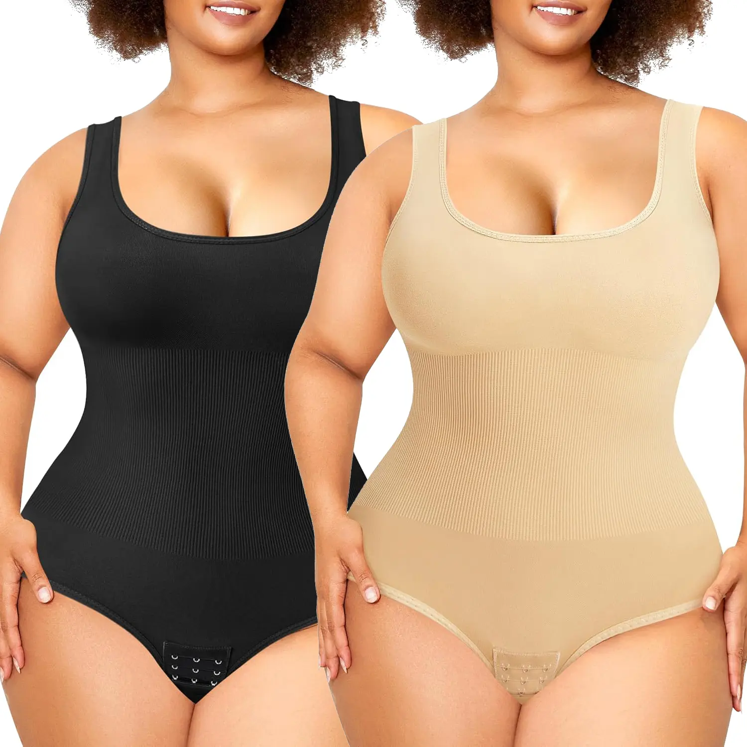 Women Waist Trainer Seamless Round Neck Tummy Control Compression Shapewear Bodysuit