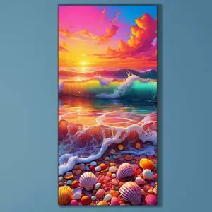 5D DIY Full Drill Round Diamond Painting - Diamond Art Kit Sunset, Waves, Shells Mosaic, Canvas - DIY Decorative Art, Home Wall Decor, Suitable for Halloween and Christmas, Birthday and Anniversary Gifts