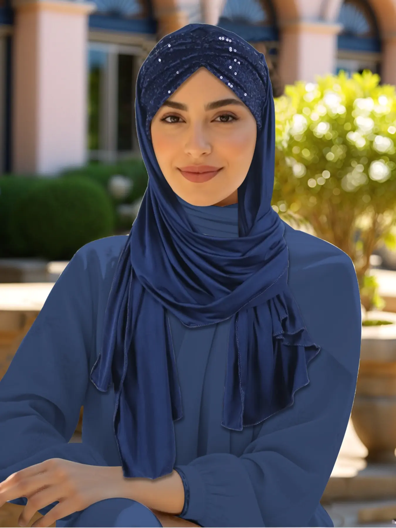 Women's Plain Headscarf Hat with Sequins Decoration, Modest Turban Hijab for Muslim, Fashionable Elegant Modesty Style, Breathable Comfortable Versatile Knit Cap
