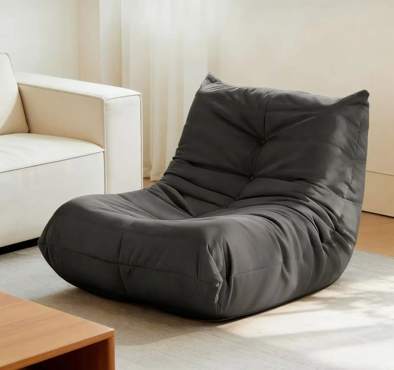 SAVEYOUR Boneless chair Luxury Accent Chair Button-Tufted Detail Gray Microfiber Comfy Chair Living Room Furniture 1pc