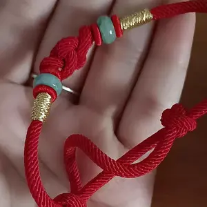 BuddhaStones Red String Jade Lucky Charm Bracelet Attract Wealth Fortune Positive Energy Braided Unisex Feng Shui Anklet for Men Women