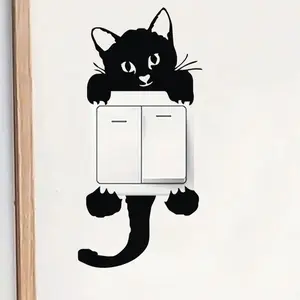 1/10 Piece Cat-Themed Switch Sticker – Decorative PVC Wall Decal for Bedroom, Living Room, and Home Interiors;  Removable and Self-Adhesive Light Switch Cover, 2.36 in × 5.51 in, Ideal for Functional Home Decoration Wall Stickers Decor