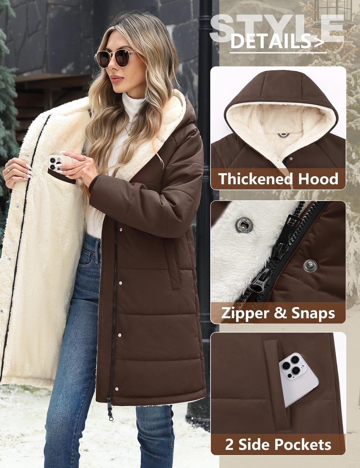 UMIPUBO Women's Long-Sleeve Casual Fit Faux Sherpa Lined Hooded Puffer Parka, Warm Quilted Full-Zip Everyday Winter Outer Coat with Pockets, Stylish Design, Jackets