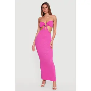 Metallic Pendant Textured Knit Tube Maxi Dress