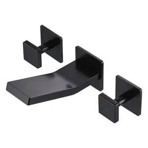 WOWOW Double Handle Solid Brass Wall Mounted Bathroom Faucet, Waterfall Basin Faucet with Rough in Valve in Oil Rubbed Bronze