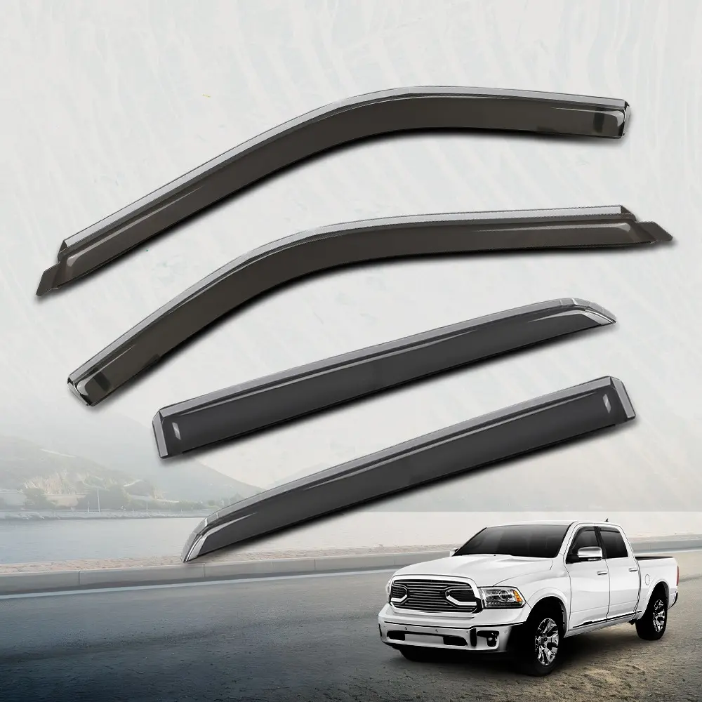 Fit For 09-24 Ram 1500 2500 3500 Crew/Mega Cab Rain Guards Window Vent Visors