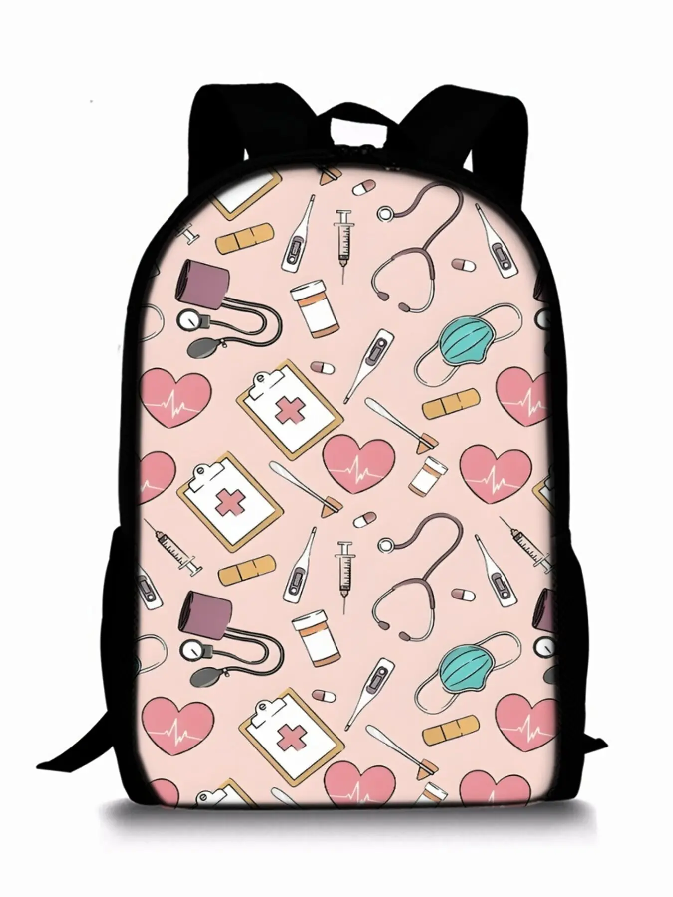 Single-layer backpack with medical care pattern print Nurse bag daypack