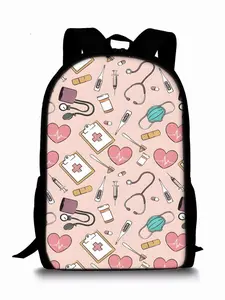 Single-layer backpack with medical care pattern print Nurse bag daypack