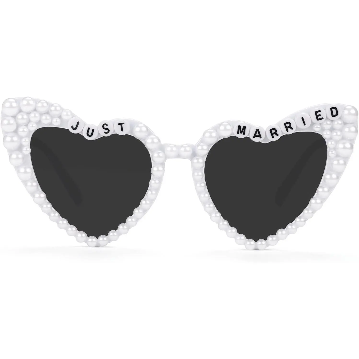 Women's Vintage Pearl Heart Sunglasses - Bridal White Wedding Gifts for Brides, Bachelorette Decorations, Lightweight, Pool Parties, Bachelorette Events