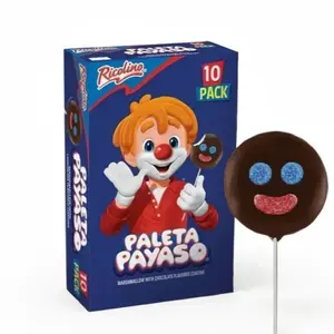 Ricolino Paleta Payaso Marshmallow with Chocolate Flavored Coating Lollipop 10 Count (15.8oz), Marshmallow Chocolate Lolipop, Authentic Mexican Chocolate Sweet