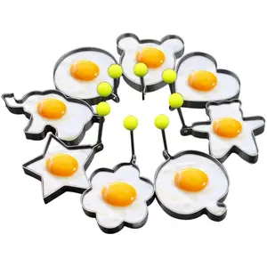 Pack Of 8 Fried Egg Mold, Stainless Steel Heart Apple Elephant Horse Flower Star Shape Ring Mould Frying Cooker For Pancake Cookie Maker, Round Cooking Griddle Cutter Accessories