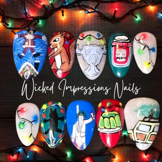 Wicked Impressions Nails Griswold Inspired Christmas Nails with Festive Lights and Unique Designs for Holiday Season