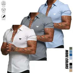 Men's slim-fit short-sleeved shirt - Lightweight summer shirt with single-button flap design, simple style, suitable for business casual and daily outings | Durable, easy to care for, classic collar, office attire, modern style, easy-care material,summerv