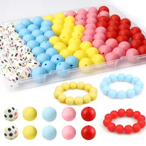 75pcs 15mm Mixed Color Silicone Beads, Bulk Silicone Beads for Keychains, Pen Making, Bracelets, DIY Crafts Supplies