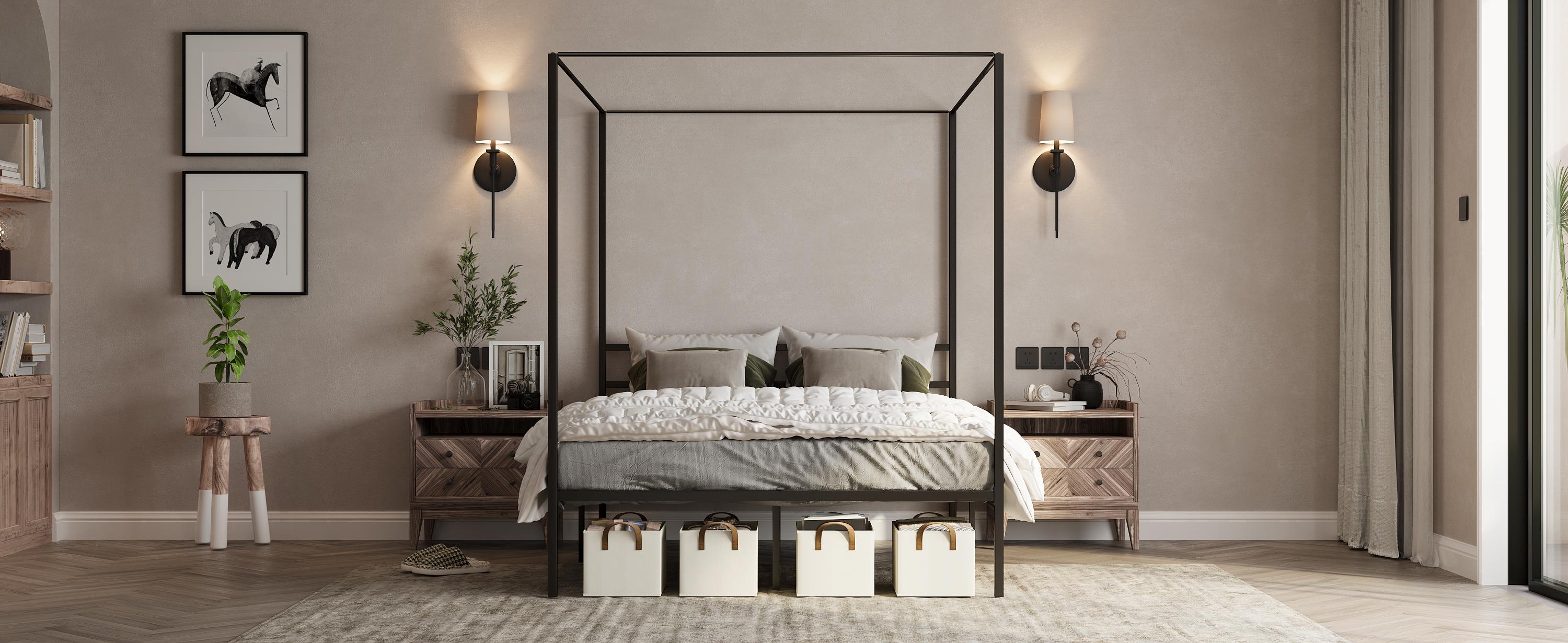 YITAHOME Canopy Bed Frame Metal Four Posters 14 Inch Platform with Built-in Headboard Strong Metal Slat Mattress Support, No Box Spring Needed YITAHOME Canopy Bed Frame Metal Four Posters 14 Inch Platform with Built-in Headboard Strong Metal Slat Mattress Support, No Box Spring Needed