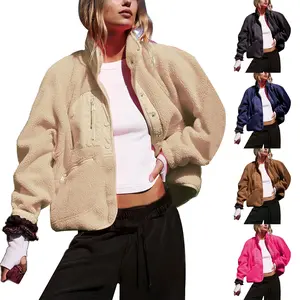 YeeZaa Women's Cropped Sherpa Lined Fleece Jacket 2026 Spring Warm Button Down Fuzzy Coats Shacket Outerwear with Pockets