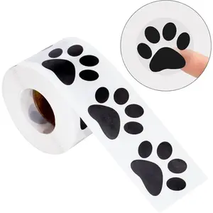Paw Stickers,Clear Paw Prints Stickers,500Pcs 1.5Inch Puppy Dog Bear Paw Prints Stickers,Self-Adhesive Transparent Black Paw Patrol Stickers Roll for Birthday Envelope Seal Card Gift Packaging
