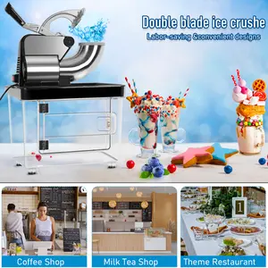 Ice Crusher, 110V Commercial Ice Crusher 300kgs/h, 350W Electric Snow Cone Machine with Dual Blades, Stainless Steel Shaved Ice Machine for Family, Restaurants, Bars (US Plug)