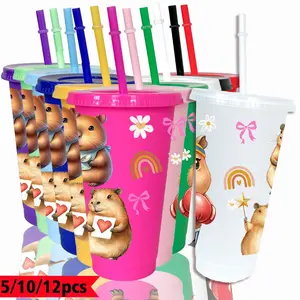 5/10/12pcs Party Cold Drink Cups, with cute and fun Capibara pattern, 26oz/780ml colorful plastic party water cups, summer and spring cold drink cups, household kitchen/office tableware, outdoor party camping tableware, birthday party gifts, wedding/Mothe