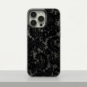 Black Lace Patterned Phone Case Compatible with iPhone 17 16 15 14 13 12 11 Pro Promax Plus Air Military-Grade Drop-Proof Anti-fingerprint Shockproof High Definition Clarity EDCS0523688M76733