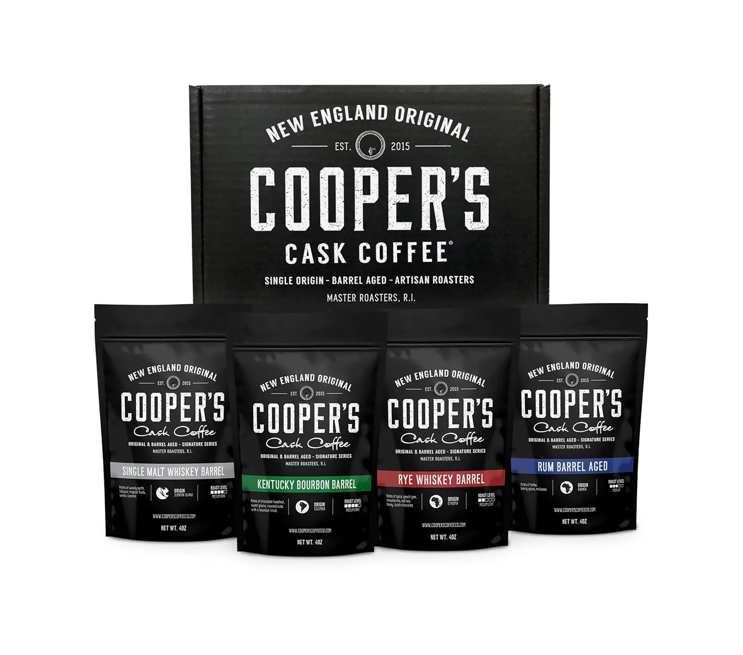 Bourbon Barrel Aged Coffee Gift Box Sample Set - Whole Bean or Ground