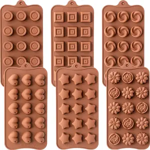 6 Pack Chocolate Molds Candy Molds Silicone, Food-Grade Non-Stick Jello Mold, Crayon Mold, Silicone Baking Mold, BPA Free, including Flower, Heart, Star, Round, Square, Whirlpool