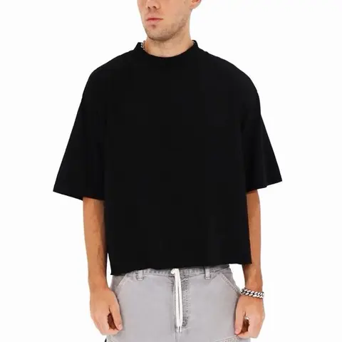 Cropped Oversized Heavyweight Tee Menswear 100% Cotton 7 Oz Classic Fit Made In USA Raw Cropped Bottom