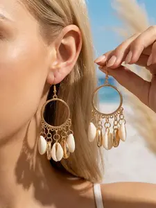 Fashionable Summer Vacation Style Shell Fringe Earrings, Trendy Beach Jewelry, Perfect for Warm Weather, Stylish Accessory