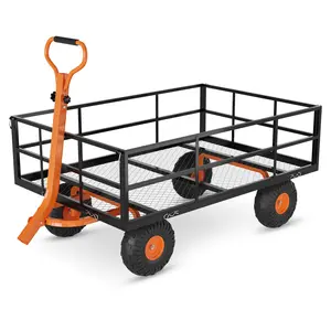 Heavy Duty Steel Garden Cart – 3-in-1 Utility Wagon with 1200 lbs Capacity, Removable Mesh Sides, 13" All-Terrain Tires, 180° Rotating Handle – For Yard, Lawn & Outdoor Use
