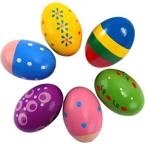 Easter Colorful  Egg Shaker Set (6 Pcs), Wooden Hand Shakers Musical Maracas Percussion Instruments for Easter Party Classroom Music