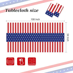 Childom 2 Pack Patriotic Tablecloths,Patriotic Decorations 54" x 108" Disposable American Flag Tablecloths for Event Accessories,Plastic Table Cloth for Veterans,July 4th,Picnic,Dinner,Party Supplies