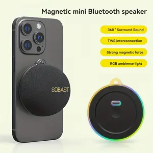Magnetic Bluetooth Speaker, Compact Bluetooth Speaker with Multi-Color RGB Lights And Metal Surface Phone Holder, Perfect Mini Speaker for Shower, Room, Bike, Car
