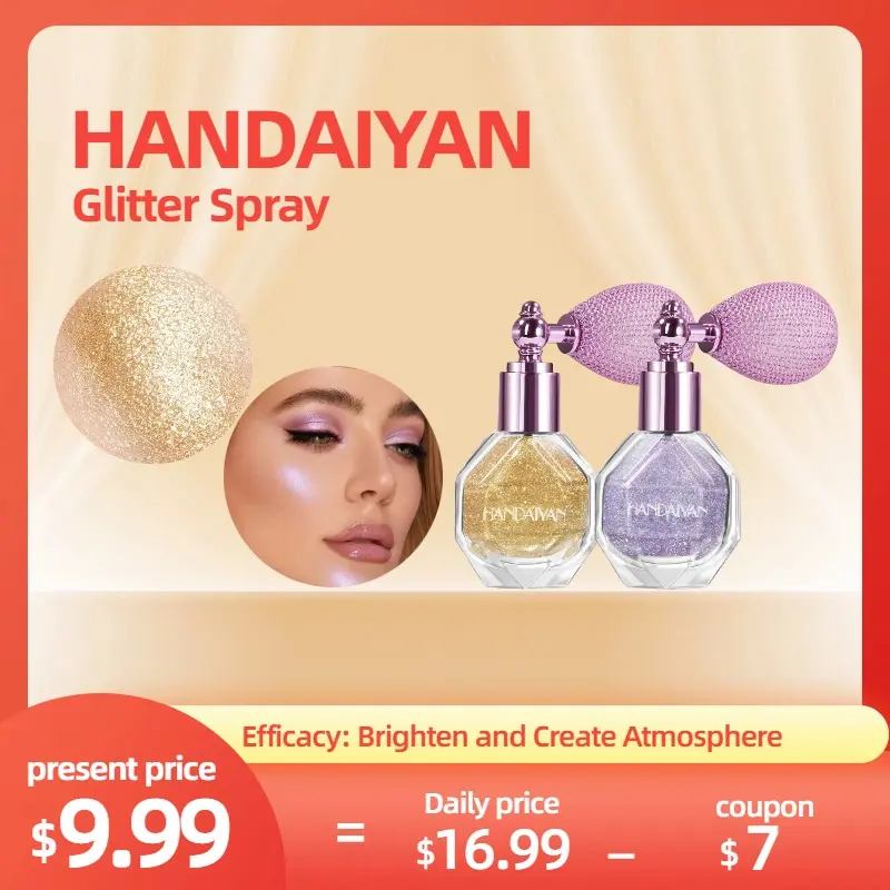 2-Pack Glittering Highlighter Spray, Lightweight Shimmer Makeup for Face, Body & Hair, Long-Lasting Cosmetic with Gold & Silver Tones
