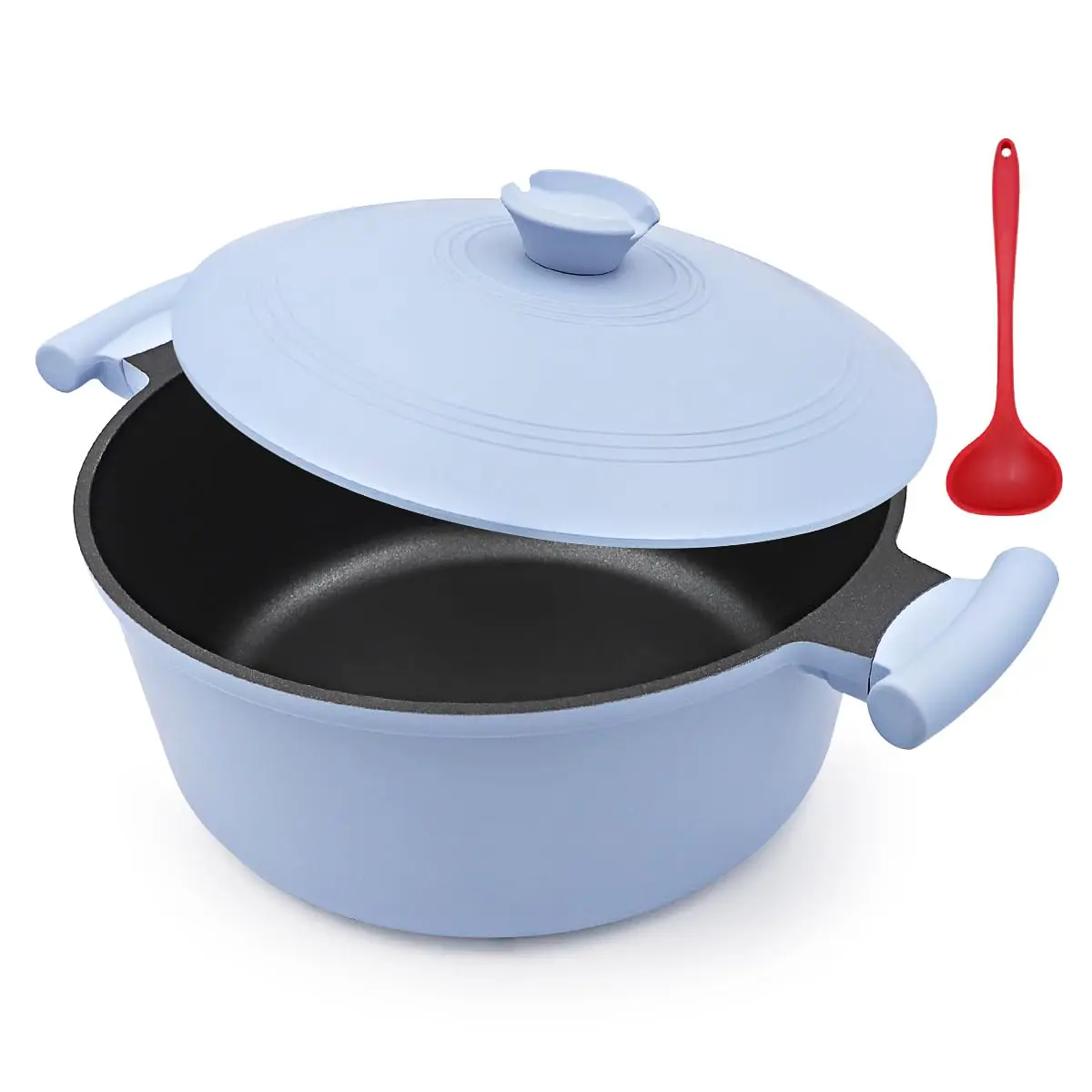 7 Quart Lightweight Dutch Oven Pot with Lid, Aluminum Casserole Cookware, Large Cooking Pot Nonstick, Induction Pot for All Stoves, Stay-Cool Handle, PFOA Free, Blue