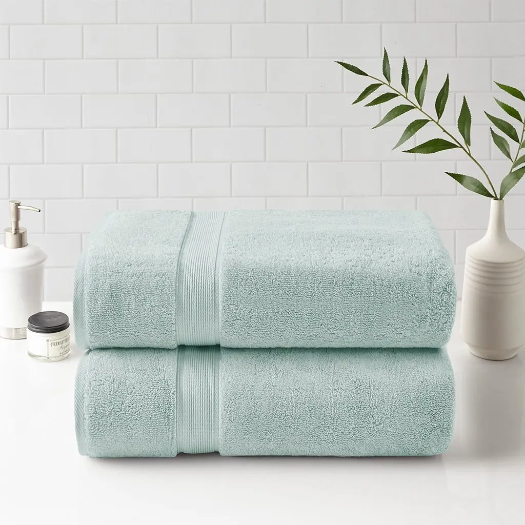 Seafoam 2-Piece Premium Bath Towel Set (Bath Sheets) - 100% Cotton Double-Ply, Anti-Bacterial, Lint-Resistant, Thick, Breathable, Soft Absorbent, 34x68x0.13in Bacteria Prevention Home Bathroom Essentials, Soft Absorbent Towel