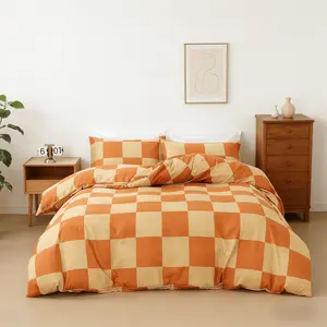 Yellow & Orange Plaid Printed 3-Piece Duvet Cover Set,Plaid pattern bedding set, soft and comfortable.Suitable for bedrooms and guest rooms.Includes 1 duvet cover and 2 pillowcases (without fillers/inserts).Ideal for year-round use.