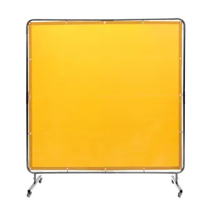 VEVOR Welding Screen with Frame, 6'x 6' Welding Curtain Screen, Flame-Resistant Vinyl Welding Protection Screen on 4 Swivel Wheel (2 Lockable), Moveable Professional for Workshop/Industrial, Yellow