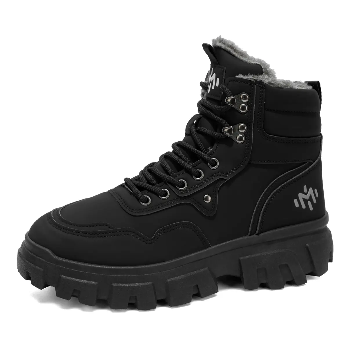 Men's High Top Fleece Lined Winter Work Boots Waterproof Synthetic Leather Rugged Lug Sole Non Slip Warm Cold Weather Hiking Walking Sneakers