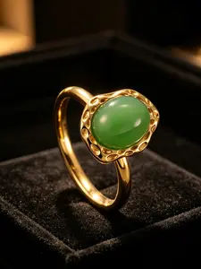 Stainless Steel Ring with Natural Stone, Titanium Steel Oval Engraved Band, Luxury Fashion Couple Rings, Light Luxury Style